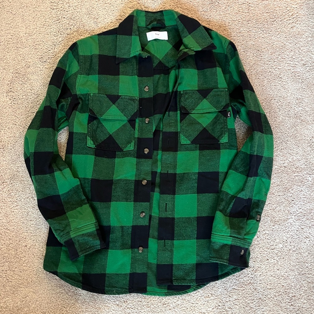 Heavy weight Green and Black Plaid Button-Up Shirt Flannel